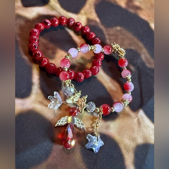 Elegant Red and Gold Beaded Bracelet Set of 2 - Picture 1 of 4